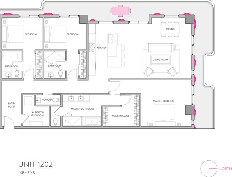 UNIT 1201 floor plan shows this 3 bedroom condos floor plan