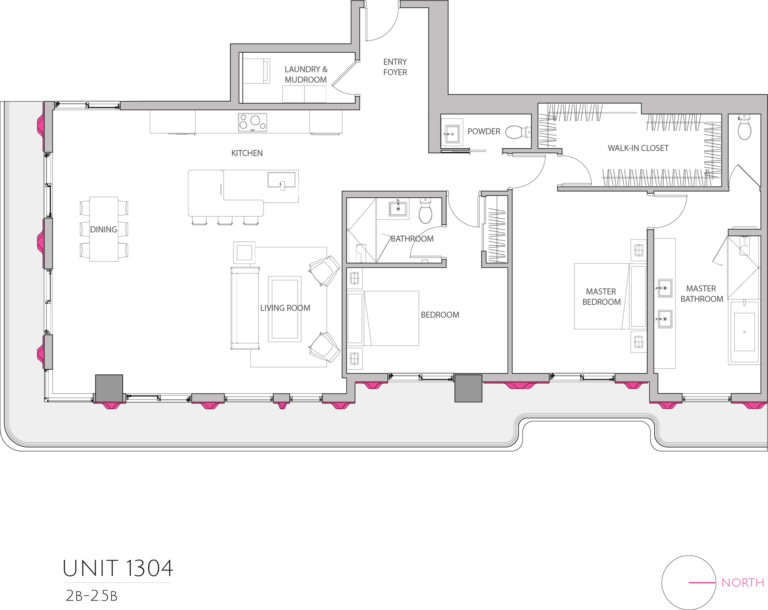 UNIT 1304 floor plan shows this 2 bedroom condominiums floor plan
