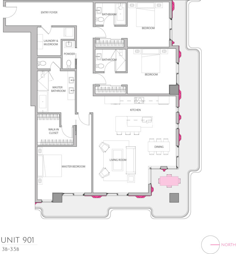 UNIT 901 floor plan details 3 bedroom condominium floor plan, condo for sale in Miami